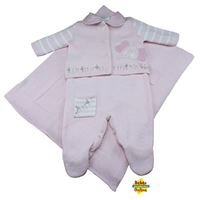 Saída de Maternidade Elefantinho em tricot com body golinha rosa - PP