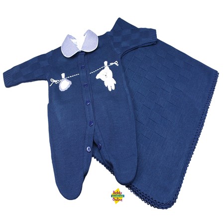 Saída de Maternidade em tricot Ursinho varal com manta e body golinha - 3 itens