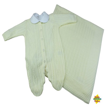 Saída de Maternidade em tricot Tranças com manta e body golinha - 3 itens.