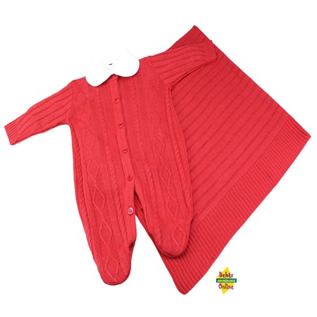 Saída de Maternidade em tricot Tranças com manta e body golinha - 3 itens